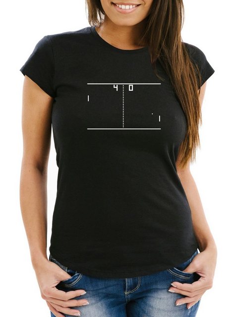 MoonWorks Print-Shirt "Damen T-Shirt Ping Pong Atari Slim Fit Moonworks®" mit Print