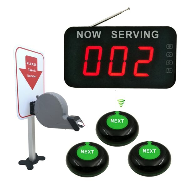 Wireless 3 Digit Number Screen NEXT Control Button Ticket Dispenser Queue Management Customer Waiting Calling System