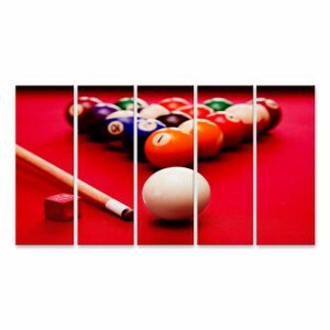 islandburner Leinwandbild "Bild auf Leinwand Billard Pool Spiel Queue Kugel Farbe Kugeln im Dreieck Kreide Rotes Tuch Tisch Wandbild Poster Kunstdruck Bilder"