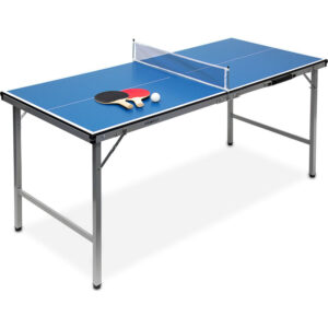 Klappbare Tischtennisplatte, hbt: 71 x 150 x 67 cm, tragbarer Ping Pong Tisch, Netz, Bälle, Schläger, blau - Relaxdays