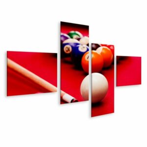islandburner Leinwandbild "Bild auf Leinwand Billard Pool Spiel Queue Kugel Farbe Kugeln Dreieck Kreide Rotes Tuch Tisch Wandbild Poster Kunstdruck Bilder"