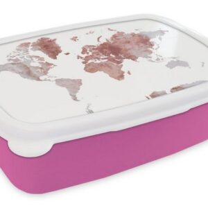 MuchoWow Lunchbox "Weltkarte - Marmor - Rot", Kunststoff, (2-tlg), Brotbox für Erwachsene, Brotdose Kinder, Snackbox, Mädchen, Kunststoff
