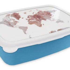 MuchoWow Lunchbox "Weltkarte - Marmor - Rot", Kunststoff, (2-tlg), Brotdose für kindergarten, Vesperbox, Snackbox, Brotbox, Jungen