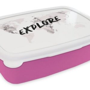 MuchoWow Lunchbox "Weltkarte - Marmor - Zitat", Kunststoff, (2-tlg), Brotbox für Erwachsene, Brotdose Kinder, Snackbox, Mädchen, Kunststoff