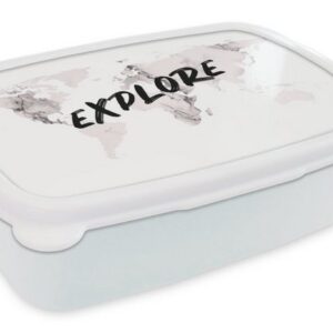 MuchoWow Lunchbox "Weltkarte - Marmor - Zitat", Kunststoff, (2-tlg), Brotbox für Kinder und Erwachsene, Brotdose, für Jungs und Mädchen