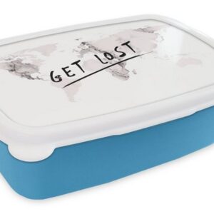 MuchoWow Lunchbox "Weltkarte - Marmor - Zitat", Kunststoff, (2-tlg), Brotdose für kindergarten, Vesperbox, Snackbox, Brotbox, Jungen