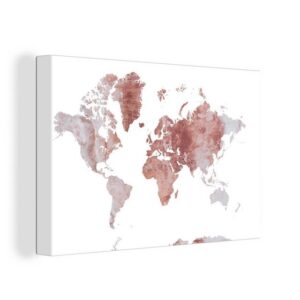 OneMillionCanvasses® Leinwandbild "Weltkarte - Marmor - Rot", (1 St), Wandbild Leinwandbilder, Aufhängefertig, Wanddeko