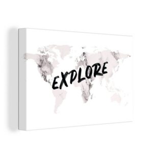OneMillionCanvasses® Leinwandbild "Weltkarte - Marmor - Zitat", (1 St), Wandbild Leinwandbilder, Aufhängefertig, Wanddeko
