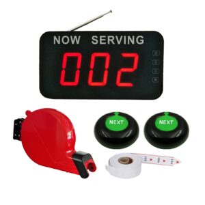 Pager Wireless Queue Calling System with 2 Waterproof Button and 1 3-Digit Display Receiver and 1Ticket Dispenser for Restaurant