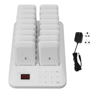 16 Pager Buzzers 1 Keypad Queue Number Call Wireless Calling Queuing System Restaurant Pager System 100-240V White