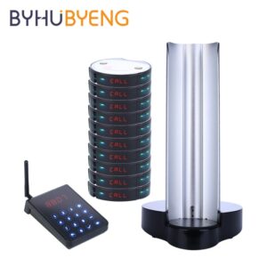 BYHUBYENG 15 Guest Pager System Restaurant Waiter Calling 1 Keypad Charging Base Wireless Remote Number Dispenser Queue Ticket