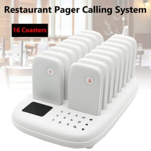 Restaurant Buzzer Pager Wireless Calling System 16 Pagers For Milk Tea Coffee Fast Food Shop Bar Church Queuing System