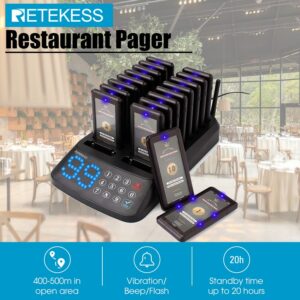 Retekess T115 Restaurant Pager Wireless Calling System Guest Queuing 18 Coaster Buzzer Vibrator Receivers For Cafe Food Truck
