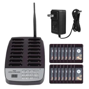 Wireless Pager System Restaurant Queuing Calling System 16 Pager 100-240V US Plug