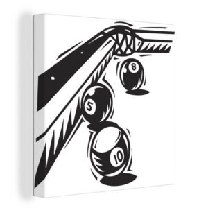 OneMillionCanvasses® Leinwandbild Eine Illustration von drei Kugeln auf dem Billardtisch, (1 St), Leinwand Bilder für Wohnzimmer Schlafzimmer