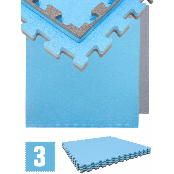 2.4qm Profi Fitnessmatte 2cm - 3er Set 90x90 Bodenschutzmatte für Fitnessgeräte - blau