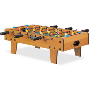 Relaxdays - Tischkicker, Tischfussball Kinder und Erwachsene, Fußball Tischspiel, Holz-Optik, b x t 69 x 37 cm, grün-braun