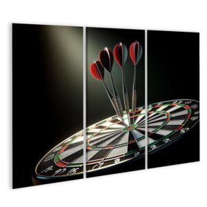 islandburner Leinwandbild Dart Meisterwurf Vier Darts treffen ins Bullseye