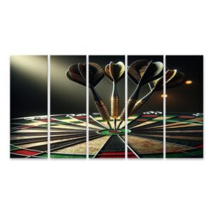 islandburner Leinwandbild Traditionelle Dartscheibe drei Darts im Bullseye schwarze Sc Bilder