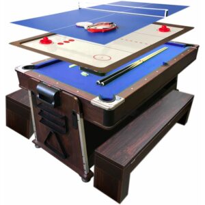 Simba - 7-Fuß-Billardtisch Blauer Multi-Game Airhockey + Tischtennis - Mattew mit Bänken