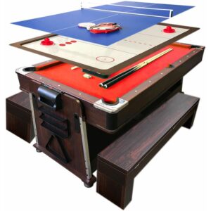Simba - 7-Fuß-Billardtisch Roter Multi-Game Airhockey + Tischtennis - Mattew mit Bänken