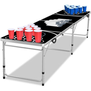 Tischtennisplatten Beer Pong Tisch Set Bierpongtisch Höhenverstellbar Klappbarer Table für Partyspiele Trinkspiele inkl. 5 Bälle und 100 Bechern