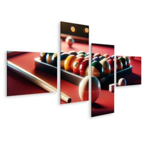 islandburner Leinwandbild Buntes Billardspiel auf rotem Billard Tisch